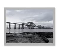 Photo Landmark River Forth Rail Bridges Road Scotland Artwork Framed Wall Art Print A4 Artery8 Light Grey One Size