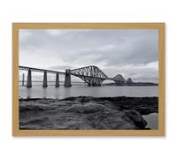 Photo Landmark River Forth Rail Bridges Road Scotland Artwork Framed Wall Art Print A4 Artery8 Light Oak One Size