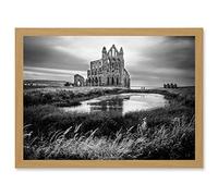 Photo Landscape Whitby Abbey Ruin England UK Black White Artwork Framed Wall Art Print A4