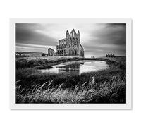 Photo Landscape Whitby Abbey Ruin England UK Black White Artwork Framed Wall Art Print A4