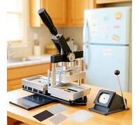 Photo Magnet Maker Machine, DIY Fridge Button Press Kit with Paper Cutter & 100pcs Materials, Rectangle Design for Custom Magnets