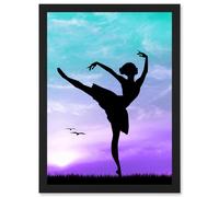 Artery8 Photo Mock Up Silhouette Sunset Ballet Dancer A4 Artwork Framed Wall Art Print in Black Artery8 Black