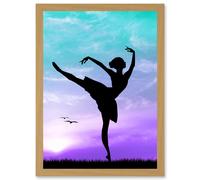 Artery8 Photo Mock Up Silhouette Sunset Ballet Dancer A4 Artwork Framed Wall Art Print in Light Oak Artery8 Light Oak