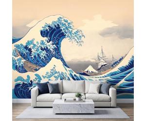 Photo Mural 150 x 105 cm Oriental Aesthetic Non-Woven Decoration Print Fleece Wall Mural Decoration Poster Japanese Kanagawa Surfing Photo Wallpaper for Child TV Background Wallpaper Decor