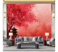 Photo Mural 300 x 210 cm Anime Japanese Cherry Blossoms Non-Woven Decoration Print Wall Mural Decoration Poster Chinese Pagoda Architecture Photo Wallpaper for TV Background Wallpaper Decor