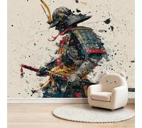 Photo Mural 300 x 210 cm Non-Woven Decoration Print Fleece Wall Mural Decoration Poster Oriental Samurai Anime Ink Splash Photo Wallpaper for Child TV Background Wallpaper Decor
