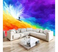 Photo Mural 400 x 280 cm Non-Woven Decoration Print Fleece Wall Mural Decoration Poster Surfer Girl Rainbow Waves Animation Style Photo Wallpaper for Child TV Background Wallpaper Decor