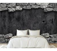 Photo mural - wallpaper 3D Effect Stone Look Rustic Concrete Look Anthracite Non-woven Modern Wall Dining Room Living Room Bedroom Wall Decor Patterned , 350cm x 256cm Poster - Wall Sticker - Frame