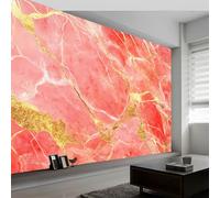 Photo Mural Wallpaper Abstract Marble Gold Texture, Panoramic Murals Art Tapestry, Coral Pink Large Wall Mural Non-Woven for Indoor Home Eco-Friendly Decoration W200 x H140 cm