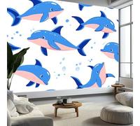 Photo Mural Wallpaper Animal Dolphin, Panoramic Murals Art Tapestry - Cartoon Style Large Non-Woven Wall Mural for Indoor Home Eco-Friendly Decoration W350 x H256 cm