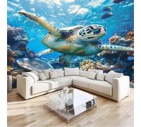 Photo mural-wallpaper Blue 3D Underwater World Sea Turtles Modern Wall Decoration 3D Effect For Bedroom Living Room Office & Hallway Art Print Wall TV Background,350cmx256cm Poster - Wall S