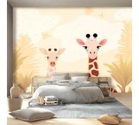 Photo Mural Wallpaper Cartoon Theme, Giraffe Palm Leaves Pattern Non-Woven Poster Murals - 157.5" x 110.2" Large 3D Effect Wallpaper for Living Room Bedroom Dining Room Kids Room