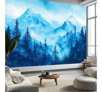 Photo Mural Wallpaper Clouds Mountains Forest, Panoramic Murals Art Tapestry - Watercolor Style Large Non-Woven Wall Mural for Indoor Home Eco-Friendly Decoration W300 x H210 cm