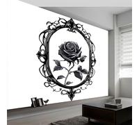 Photo Mural Wallpaper Gothic Style Rose Flower Plant, Panoramic Murals Art Tapestry, White Large Wall Mural Non-Woven for Indoor Home Eco-Friendly Decoration W300 x H210 cm