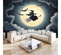 Photo mural-wallpaper Halloween Pattern The Witch Flying In A Moonlit Night Modern Wall Decoration Living Room Bedroom Office Hallway Wall Decoration Wall Picture,300cmx210cm Poster - Wall