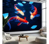 Photo Mural Wallpaper Pond Fish, Panoramic Murals Art Tapestry - Vector Illustration Large Non-Woven Wall Mural for Indoor Home Eco-Friendly Decoration W200 x H140 cm