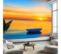 Photo Mural Wallpaper Sunset Boat, Panoramic Murals Art Tapestry - Natural Landscape Large Non-Woven Wall Mural for Indoor Home Eco-Friendly Decoration W300 x H210 cm