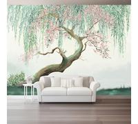 Photo Mural Wallpaper Watercolor - Plants Willow Lake Pattern Art Non-Woven Poster Wallpaper Decorative for Living Room Bedroom Kids Room Decor, 350 x 256 cm 3D Effect Mural