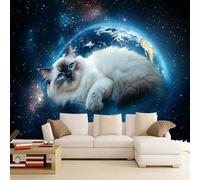 Photo Murals Wallpaper Blue Starry Earth 230x180cm，3D Cat Wall Mural Silk Wall Decor Art for Restaurant Beauty Salon Hotels Living Room