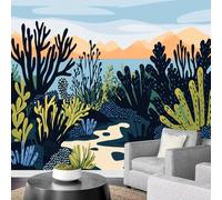 Photo Murals Wallpaper Boho Green Plants 315x215cm,Abstract Landscape Wall Mural Silk Wall Decor Art for Restaurant Beauty Salon Hotels Living Room