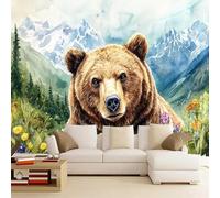 Photo Murals Wallpaper Brown Bears 300x240cm，Alpine Animals Wall Mural Silk Wall Decor Art for Restaurant Beauty Salon Hotels Living Room