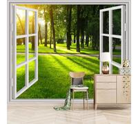 Photo Murals Wallpaper Forest Outside The Window 150x130cm,Green Grass Wall Mural Silk Wall Decor Art for Restaurant Beauty Salon Hotels Living Room