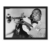 Photo Music Jazz Louis Armstrong Playing Trumpet Artwork Framed Wall Art Print A4 Artery8 Black One Size