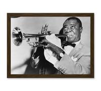 Photo Music Jazz Louis Armstrong Playing Trumpet Artwork Framed Wall Art Print A4 Artery8 Brown One Size