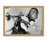Artery8 Photo Music Jazz Louis Armstrong Playing Trumpet Artwork Framed Wall Art Print A4