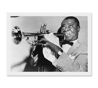 Artery8 Photo Music Jazz Louis Armstrong Playing Trumpet Artwork Framed Wall Art Print A4