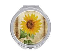 Photo of a Big Sunflower on Background Folding Make Up Mirror, Compact 2X/1X Magnification Mirror, Women Portable Travel Makeup Mirror 2.4 x 2.4 inch