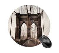 Photo of Brooklyn Bridge Mouse Pad, 7.8 Inch Portable Round Mouse Mat with Non-Slip Rubber Base & Smooth Surface, Waterproof Mousepad for Gaming Office & Home