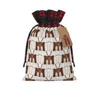 Photo Of Brooklyn Bridge Printing Color Matching Plaid Drawstring Christmas Bag With Kraft Tag 4.7x6.9 In For Halloween
