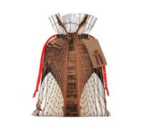Photo Of Brooklyn Bridge Printing Drawstring Christmas Bag With Kraft Tag 4.7x6.9 Inch For Halloween Wrapping Gifts