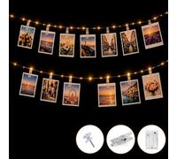 Photo Pegs and String Lights, 10m 100 LED, 60 Clips, Battery Powered