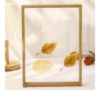 Photo Picture Frame, Double Sided Transparent Photo Frame Dry Leaves Specimen Desktop Display Black White Wood Grain 5-8 Inches Square 6-8 Inches A4(Original Wood Grain,5 inches)