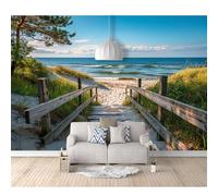 Photo Self-Adhesive Wallpaper Stickers 3D Wooden Bridge on The Beach with an Optical Illusion Landscape 100x70cm Wall Picture Decoration Mural Art Giant Posters for Bedrooms Living Room Office Dining
