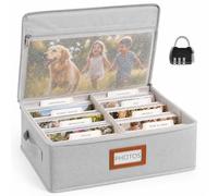 Photo Storage Box with Lock for 2000+ 4x6 Photos, 8 Inner Boxes(Grey) | Oxford Fabric, Lockable Photo Storage Organiser with Lid, 30 Dividers, 64 Labels, for Family, Wedding and Baby Keepsakes