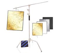 Photo Studio Heavy Duty Stainless Steel C-Stand 300cm Spring Cushioned Tripod Stand with 75x90cm 4-in-1 Panel Reflector and Wheels, for Video Filming Dslr Camera Youtube Video Advert Flash Strobe