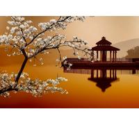 Photo Wall Mural-CHILL REFLECTION-(4109)-NON WOVEN-Wallpaper-Tree Blossom Pier