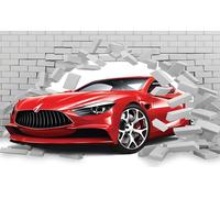 Photo Wall Mural-RED RACING CAR-(2139)-NON WOVEN-Drive Throw Brick Wallpaper XXL