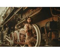 Photo Wall Mural-STEAMPUNK GIRL-(4292)-NON WOVEN-Wallpaper-Historical Train XXL