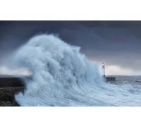 Photo Wall Mural-STORMY SEA-(1406J)-NON WOVEN-Wallpaper-Big Wave Lighthouse XXL