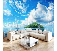 Photo Wallpape Non-Woven Islands Sailboats 3D Wall Mural Decoration Poste Fresh Sea View Wall Mural Decoration Poste Premium Wallpaper Wall Art for Living Room Bedroom W300xH210 18yf338