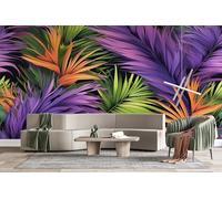Photo Wallpape Non-Woven Purple-Green Tropical Plants 3D Wall Mural Decoration Poste Forest System Wall Mural Decoration Poste Premium Wallpaper Wall Art for Living Room Bedroom W366xH254 18yf312