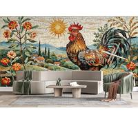 Photo Wallpape Non-Woven Rooster Floral 3D Wall Mural Decoration Poste Pastoral Artistic Style Wall Mural Decoration Poste Premium Wallpaper Wall Art for Living Room Bedroom W366xH254 18yf242