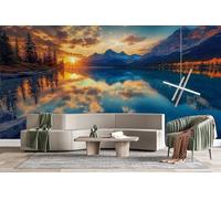 Photo Wallpape Non-Woven Sunset Lake View 3D Wall Mural Decoration Poste Mountain and Water Reflection Wall Mural Decoration Poste Premium Wallpaper Wall Art for Living Room Bedroom W200xH140 16yf189