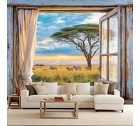 Photo Wallpaper 100x70 cm 3D Window Sill Scenery Flower Forest Pattern Non-Woven Matte Waterproof Wall Paper Mural Poster TV Background Decoration for Corridor Living Room Bedroom Home Renovation