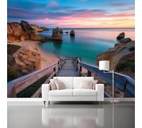 Photo Wallpaper 137.8" x 100.8" Non-Woven Premium Art Print Fleece Wall Mural Decoration Poster Picture Design Modern Poetry Coastal Trails Reefs Moderne Living Room Bedroom Light Blue Brown