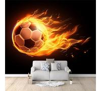 Photo Wallpaper 138" x 101"/350 x 256 cm(WxH) Non-Woven Premium Art Print, Fantasy Football Flames Design Black Orange Red Wall Mural, Home Decor Theme Wallpaper for Bedroom Living Room